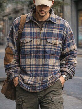 Vintage Men's Timberland Weathergear Pullover (XL) – 90s Classic Plaid 3/4 zip